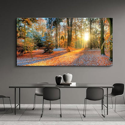 Bamdeya Living Room Wall Art Decor Forest Canvas Print Autumn Poster Sunset Tree Picture Modern Panel Natural Landscape Painting Fall Scenery Artwork for Bedroom Kitchen Office Home Wall Decor