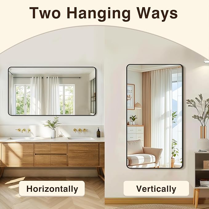 Bathroom Vanity Mirror for Wall, 55"x30" Wall Mounted Bathroom Mirror for Over Sink with Sturdy Metal Frame, Vertical or Horizontal, Living Room, Bedroom, Entryway(Black)