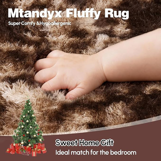 Large 9x12 Area Rug for Living Room, Soft Shag Rugs for Bedroom, Non-Slip Ultra Fluffy Rug,Modern Plush Carpet for Girls Boys Kids Room Dorm,Fuzzy Rug for Home Decor Aesthetic,Tie-dye Coffee