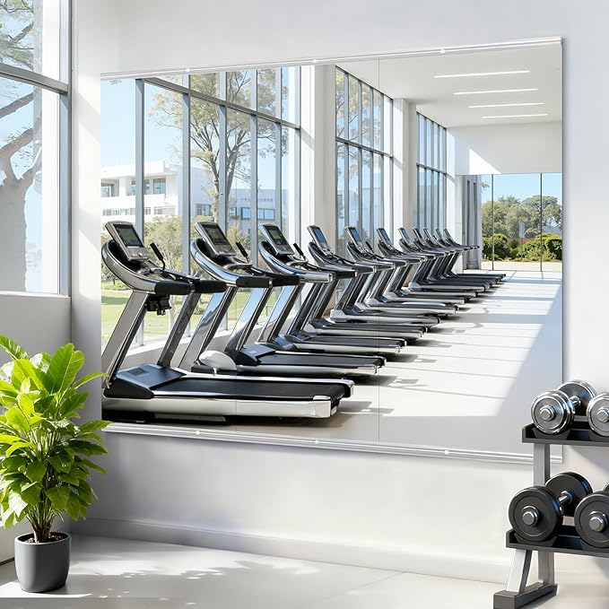 Amorho Gym Mirror 84''x48''(3pcs 48''x28''), Tempered Glass, Frameless Full Body Mirror for Wall, Used for Yoga Studios, Dance Rooms, Garage Gyms.