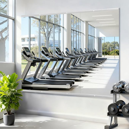 Amorho Gym Mirror 84''x48''(3pcs 48''x28''), Tempered Glass, Frameless Full Body Mirror for Wall, Used for Yoga Studios, Dance Rooms, Garage Gyms.