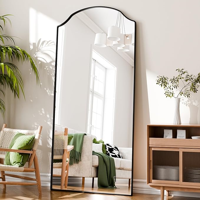 BEAUTYPEAK Full Length Mirror, Full Body Mirrors with Unique Arched Design, 71"x32" Floor Mirror with Aluminum Alloy Frame, Standing Hanging or Leaning for Bedroom and Living Room, Black