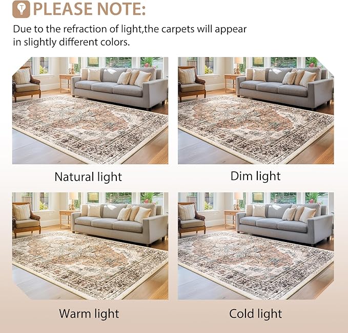 BESTSWEETIE 2x10 Area Rug Washable Rugs for Living Room, No Pile Boho Carpet for Entryway Bedroom Dinning Room, Vintage Carpet Print Distressed Non-Slip, 2 x 10 ft, Orange Pink Brown Earth Tones