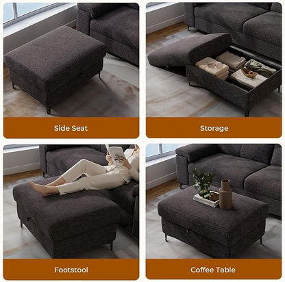 Upvilla 35" Large Storage Ottoman for Living Room, 7.8" Deep Seat Rectangular Ottoman Foot Rest for Couch, Chenille Storage Footstool Load 350 lb （Dark Dray）