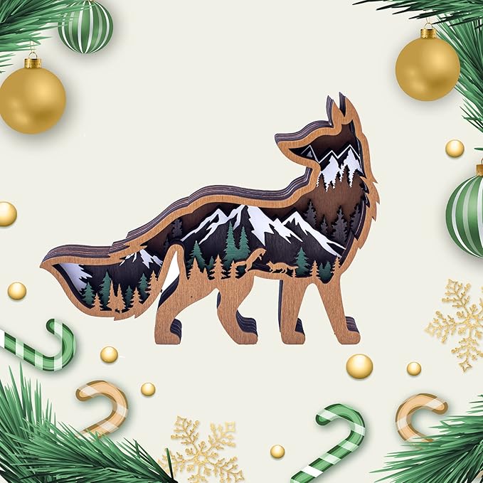Laozai Wooden Forest Animals Fox Decor Cabin Rustic Decor Wall Decorations Mountain decor for Bedroom Living Room Table Decorative
