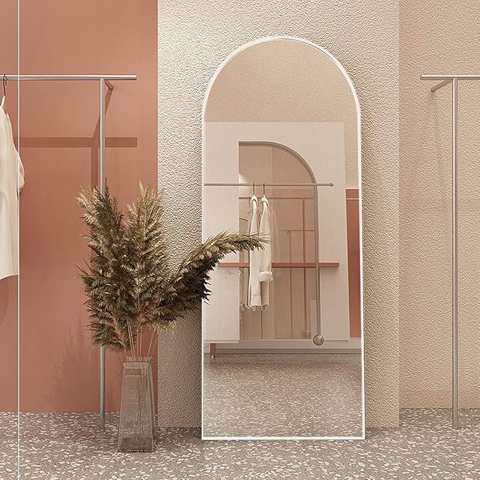 57"x20" Arched Full Length Mirror, Full Floor Mirror with Stand, Large Full Body Mirrors, Wall Mirrors for Bedroom Living Room, Aluminum Frame (White)