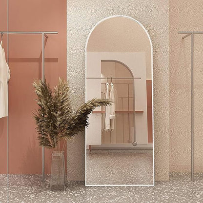 57"x20" Arched Full Length Mirror, Full Floor Mirror with Stand, Large Full Body Mirrors, Wall Mirrors for Bedroom Living Room, Aluminum Frame (White)