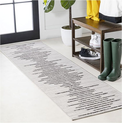 JONATHAN Y Stripe Geometric Indoor Outdoor Runner Rug 2X10 Blue/Ivory, Zolak Berber for Backyard, Patio, Porch, Easy-Cleaning, High Traffic, Pet-Friendly, Non-Shedding (SMB124C-210)