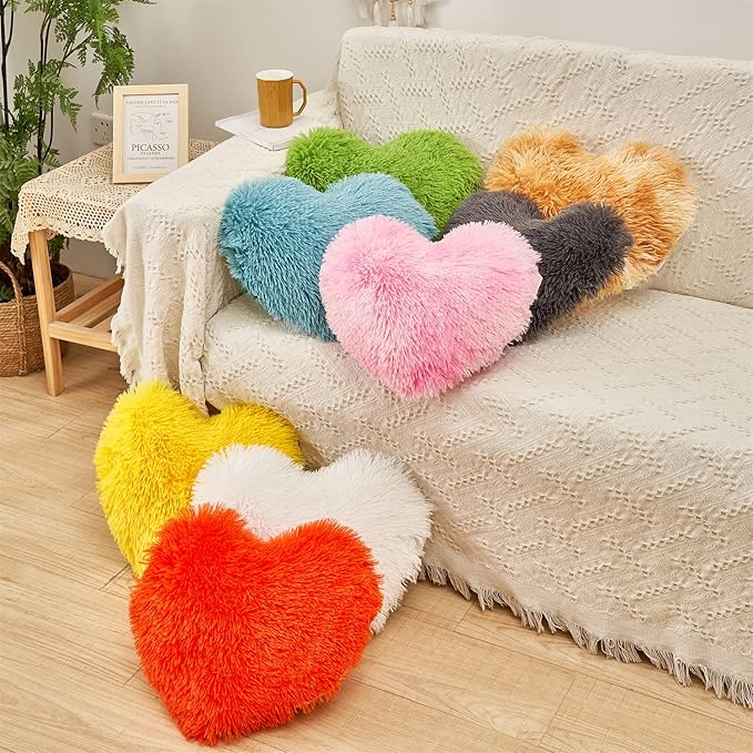 MOOWOO Fluffy Heart Pillow, Faux Fur Throw Pillow,Sherpa Plush Fluffy, Cute Soft Throw Cushion, Valentines Day,Thanks Giving Days,Christmas Day Decorative for Home Bed Couch Heart Shape