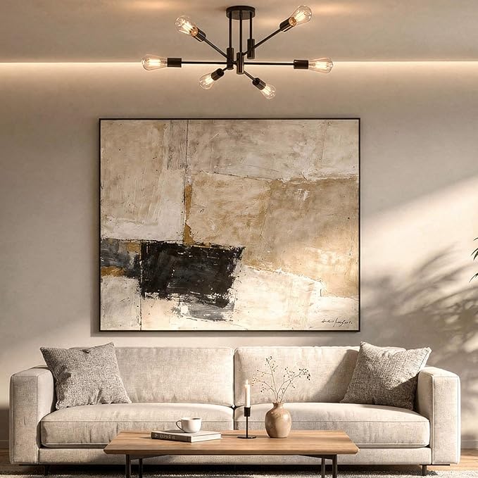 6-Light Sputnik Light Fixture, Solid Matte Black Mid-Century Modern Chandelier for Dining Room, Kitchen, Living Room, Bedroom