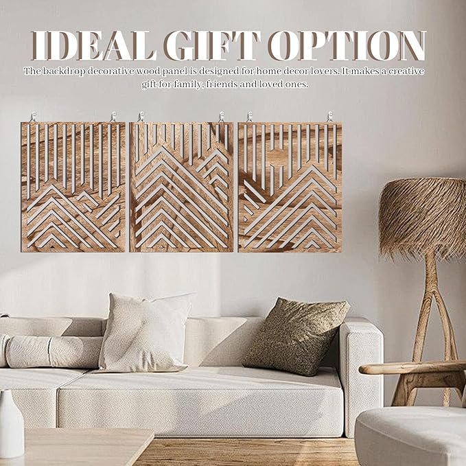 3pcs Wooden Wall Art, Mountain Decor Single Line Minimalist Decors Mountain Wall Art, Abstract Mountain Line Wood Wall Decor Hanging for Living Room Bedroom Bathroom Home Decors (Walnut Brown)