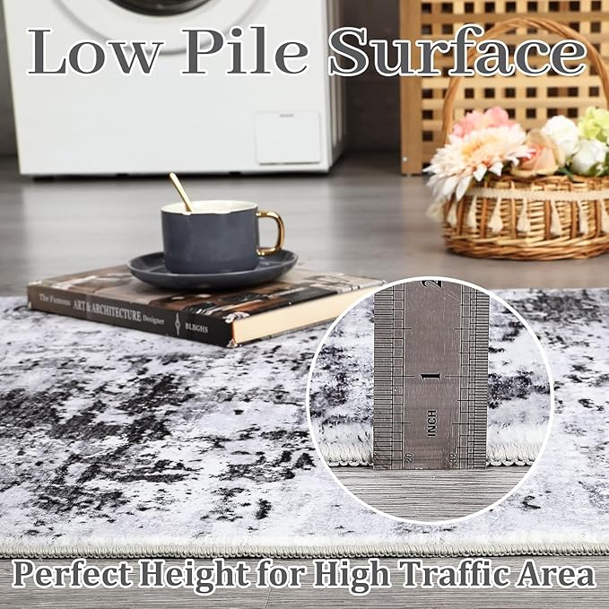 ROYHOME Modern Abstract Area Rug 3x5 Non Slip Non Shedding Rug Low Pile Stain Resistant for Bedroom Living Room,Grey