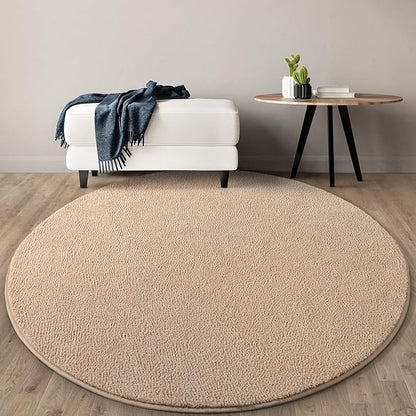 Gifeas Ultra Soft Round Area Rugs for Living Room Bedroom, 5x5 Feet Beige Thickened Memory Foam Modern Indoor Circle Carpets, Non-Slip Comfy Circular Rug for Boys Girls Nursery Room Home Decor