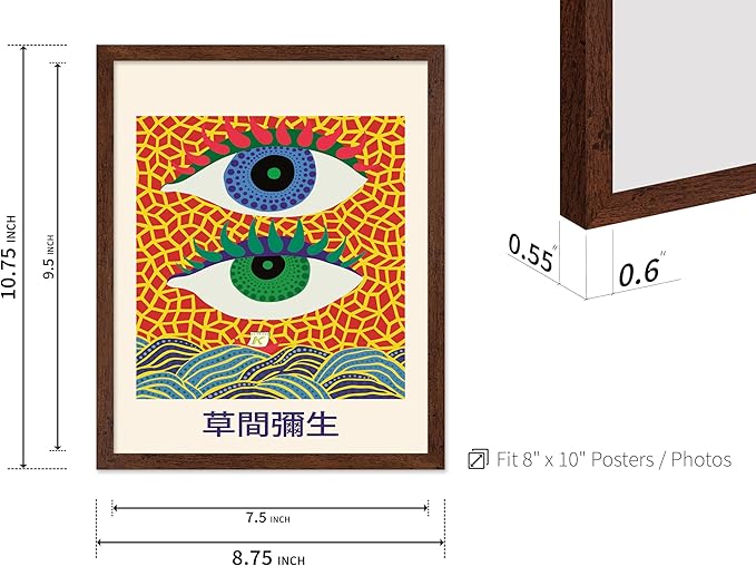 Poster Master Vintage Poster - Retro Pop Art Print - Gift for Artist, Friend - Two Eyes, Japanese, Dots, Modern, Abstract - Wall Decor for Living Room, Office, 8x10 Brown Framed