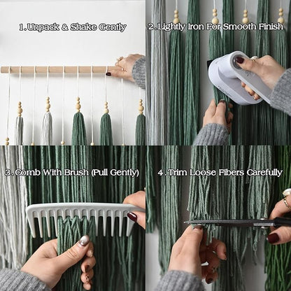 IOWER Macrame Wall Hanging Large Yarn Fiber Wall Art Geometric Aesthetic Beaded Tassel Chic Home Decor for Bedroom Living Room 39" W x 45" L