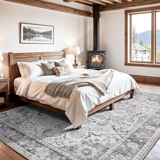 LUMI 5x8 Washable Area Rug for Living Room, Ultra Soft Stain Resistant Carpet with Non Slip Rubber Backing, Non-Shedding Low Pile Rugs for Bedroom, Dining Room, Indoor, Office