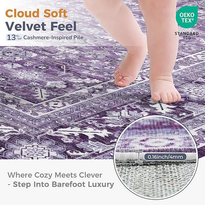 OPPODREAM Vintage Purple 2x8 Runner Rug, 2 x 8 Retro Washable Rug Non Slip, Low-Pile Faux Wool Carpet, Distressed Floor Mat for Kitchen, Hallway, Entry-Way, Entrance, Indoor Back Door