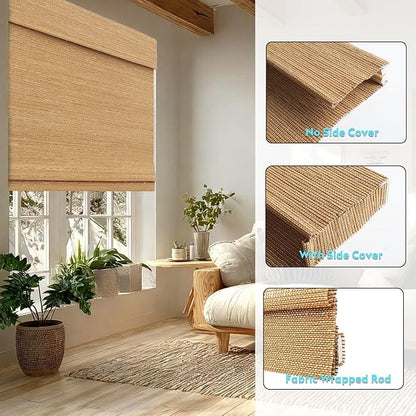 Motorized Bamboo Roman Shades, Motorized Blinds with Remote Compatible with Homekit, Alexa GoogleHome, Smart Wood Woven Shades for Indoor Windows, Customize, Amber Mesa