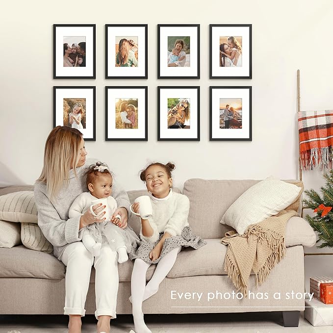 9x12 Picture Frame Sef of 10, Display Pictures 6x8 with Mat or 9 x 12 Without Mat, Photo Frame Collage for Wall Gallery Decor, Wall Mounted, Black
