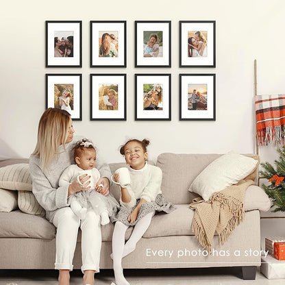 9x12 Picture Frame Sef of 10, Display Pictures 6x8 with Mat or 9 x 12 Without Mat, Photo Frame Collage for Wall Gallery Decor, Wall Mounted, Black