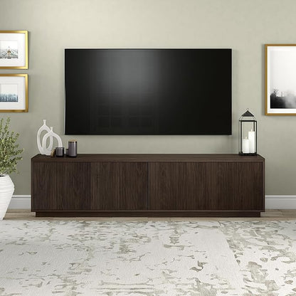 Henn&Hart Fluted TV Stand for TVs up to 85" with 2 Concealed Ribbed Storage Cabinets and Adjustable Shelves for Living Room, Family Room, or Office, Rich Brown