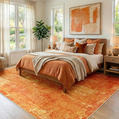 RELEANY Washable Area Rugs 8'x10' Non-Slip Modern Abstract Soft for Living Room Entryway Bedroom Nursery, Print Pattern, Orange