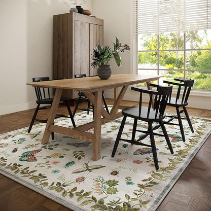 Washable Area Rugs for Living Room: 9x12 Bedroom Rug Vintage Large Rugs Stain Resistant Non Slip Low Pile Soft Carpet for Kitchen Dining Room Farmhouse Nursery Kids Room