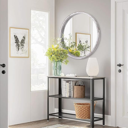 JJUUYOU Large Circle Wall Mirror 20 Inch Rustic White Round Mirror for Bathroom Vanity Wall Mounted Wood Frame Circular Mirror for Living Room, Bedroom, Washroom, Decorative