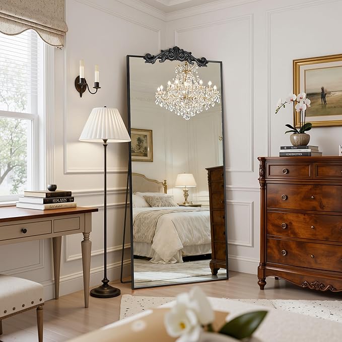 Antok 65"x22" Oversized Full Length Mirror, Extra Large Floor Mirror Freestanding or Wall-Mounted Mirror for Bedroom, Living Room, Cloakroom, Black