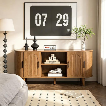 Mxtxmy 51" Fluted TV Stand, Mid-Century Modern Entertainment Center for Tvs up to 60" with Drawers and Fluted Doors, Curved TV Media Console Table with Sliding Doors for Living Room, Bedroom (51")