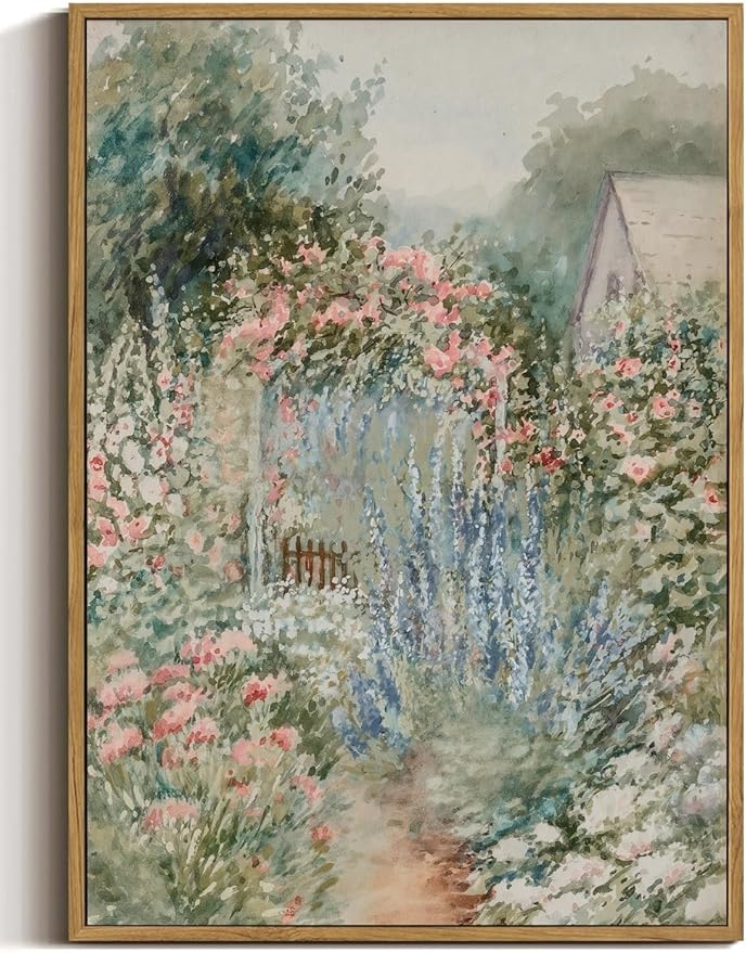 WALLZK Vintage Framed Wall Art Floral Wall Decor French Country Cottage Canvas Prints Rustic Farmhouse Pictures Artwork for Walls Living Room Bedroom Bathroom 8"x10"