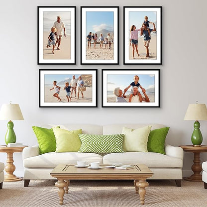Americanflat 18x28 Picture Frame with Polished Plexiglass - Set of 5 - Use as 14x24 Frame with Mat or Display 18x28 Photo Without Mat - Galleria Collection - Picture Frames for Wall Display - Black