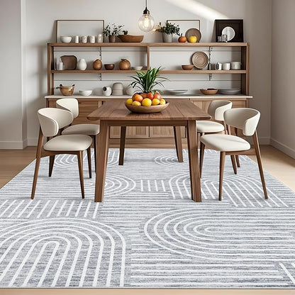 ROYHOME Washable Rug 3x5 Area Rugs for Living Room, Abstract Rug for Bedroom, Soft Rainbow Non Slip Throw Rugs with Rubber Back, Low Pile Stain Resistant Boho Geometric Carpet for Dining Room, Ash