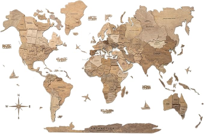 Enjoy The Wood 3D Wooden World Map Wall Art - Large Travel Map with Pins for Art Decor - Decorative Map of the World for Home, Office - Travel Wall Art Housewarming Gift Idea (Terra, M, Unframed)