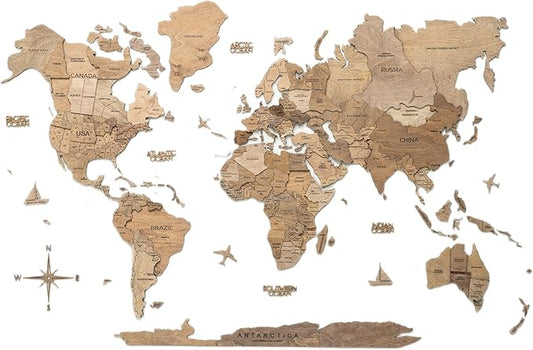 Enjoy The Wood 3D Wooden World Map Wall Art - Large Travel Map with Pins for Art Decor - Decorative Map of the World for Home, Office - Travel Wall Art Housewarming Gift Idea (Terra, 3XL, Unframed)