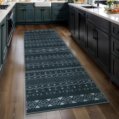 SERISSA 2x5 Kitchen Runner Rug, Washable Non-Slip Grey Boho Rug, Soft Low-Pile Geometric Indoor Carpet for Hallway Laundry Room Bathroom Bedroom Entryway