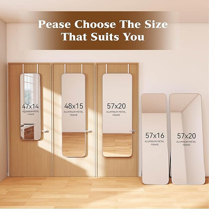 NARCISSUS 57x16 Mirror Door Hanging Full Length Body with Floor Stand or Wall Mounted Metal Aluminum Frame Tempered Glass Rectangle Mirrors for Bedroom Dressing Living Room Bathroom 57 inch Silver