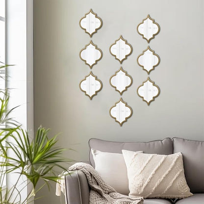 Vintage Oval Small Gold Mirror 8 X 10 Inch, Set of 3 Hanging Scalloped Decorative Metal Mirrors for Wall Decor Living Room Entryway Hallway Bedroom, Unique Metal Wall Art
