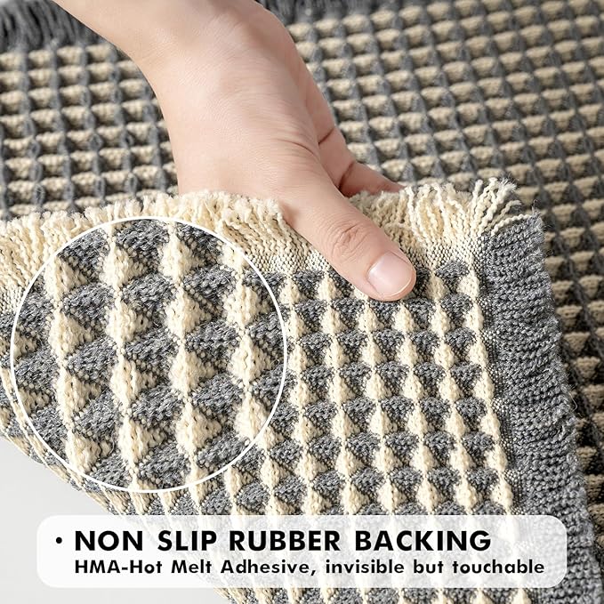 MIULEE Set of 2 Waffle Bathroom Rugs, Boho Bath Rugs Non Slip Washable, Super Absorbent Bath Mats, Ultra Soft Rubber Backed Shower Mats for Bathroom Floor, Tub, Shower, Dark Grey & Yellow, 24x36 Inch