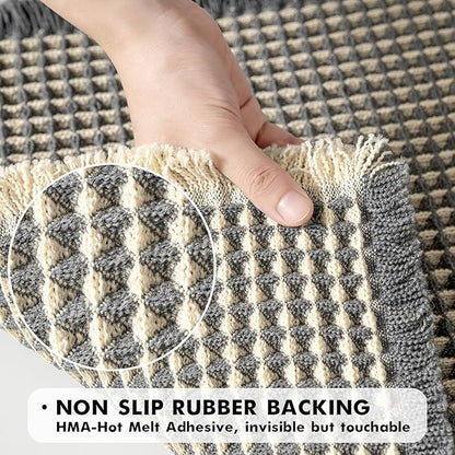 MIULEE Set of 2 Waffle Bathroom Rugs, Boho Bath Rugs Non Slip Washable, Super Absorbent Bath Mats, Ultra Soft Rubber Backed Shower Mats for Bathroom Floor, Tub, Shower, Dark Grey & Yellow, 24x36 Inch