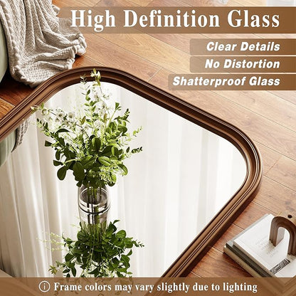 28"×69" Rounded Top Large Full Length Mirror, Arched Vintage Floor Stangding Body Mirror - PU Frame, Wall Mounted Hanging Leaning Antique Decor for Dressing Room, Entryway, Bedroom, Bronze