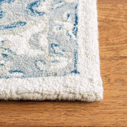 SAFAVIEH Micro-Loop Collection 3' x 5' IvoryNavy MLP503L Handmade Shabby Chic Medallion Premium Wool Entryway Living Room Foyer Bedroom Accent Rug