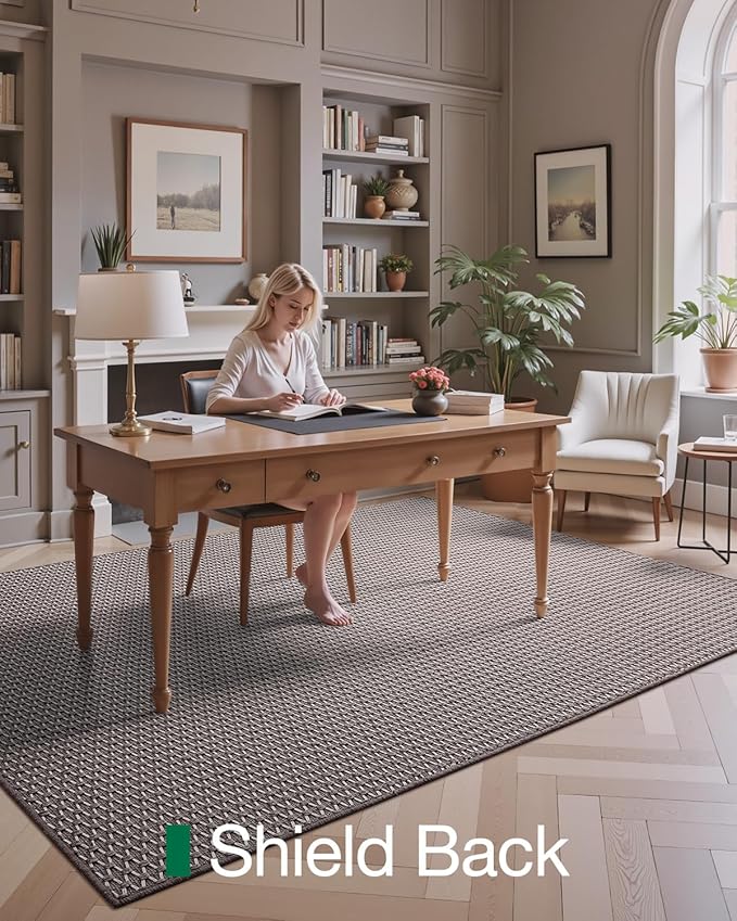 LUMI 5x8 Indoor Area Rugs, Non-Slip Low Profile Checkered Inside Rug, Comfort Weave Grid Pattern Floor Rug
