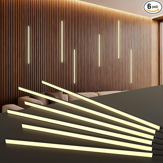 NeatiEase LED Recessed Lighting Kit for Wood Slat Wall Panel, 6 Pcs Self-adhesive 3000K Warm LED Light with Smart Switch and Adjustable Brightness for Cabinet, Headboards, Kitchen (2*24"+2*20"+2*16")