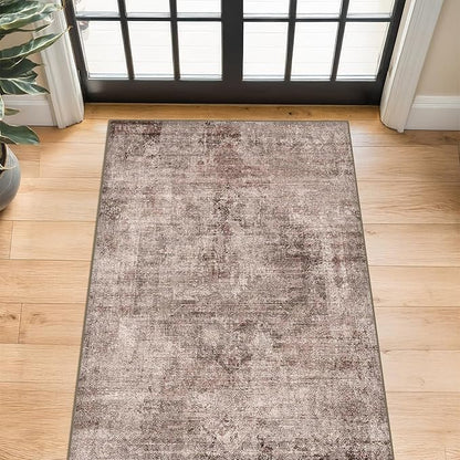 3x5 Washable Terracotta Entryway Rug, Non Slip Vintage Distressed Medallion Rug for Kitchen, Laundry Room, Mudroom & Hallway, Low Pile Stain Resistant Farmhouse Boho Doorway Mat