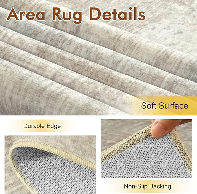 4x6 Ft Area Rugs for Living Room, Soft Non-Slip Washable Rugs Modern Abstract Pattern Carpet for Bedroom Indoor Floor Nursery Home Decor (Beige)