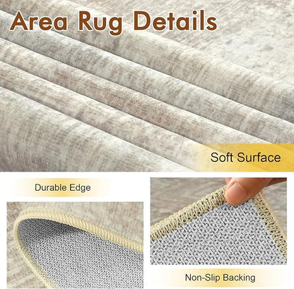 6x9 Ft Large Area Rugs for Living Room, Soft Non-Slip Washable Rugs Modern Abstract Pattern Carpet for Bedroom Indoor Floor Nursery Home Decor (Beige)
