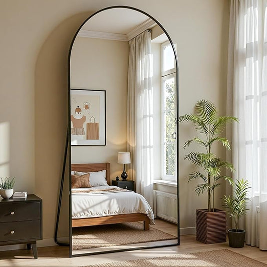 Full Length Mirror, 69"x28" Arched Full Body Mirror, Floor Mirrors with Stand, Body Mirrors Standing Hanging Leaning Against Wall,Aluminum Frame Mirrors for Bedroom Cloakroom,Living Room,Black
