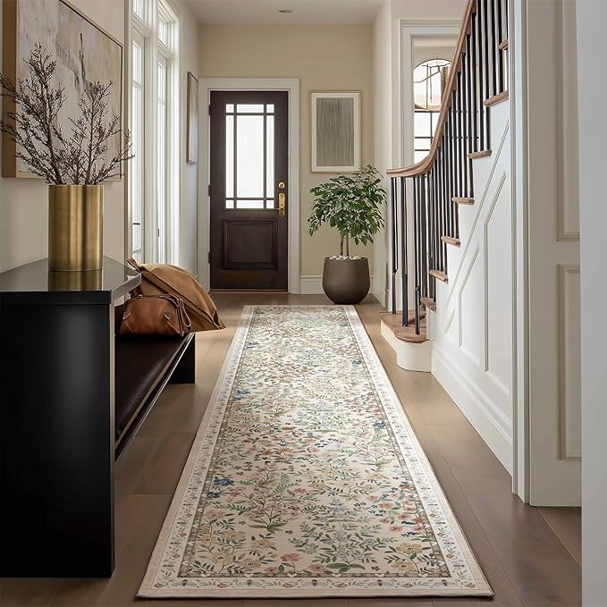 Washable Kitchen Rug Runners for Hallways: 2'x10' Bedroom Rug Non Slip Low Pile Stain Resistant Soft Indoor Floor Carpet Runner Rug for Entryway Hallway Kitchen Laundry Room Farmhouse
