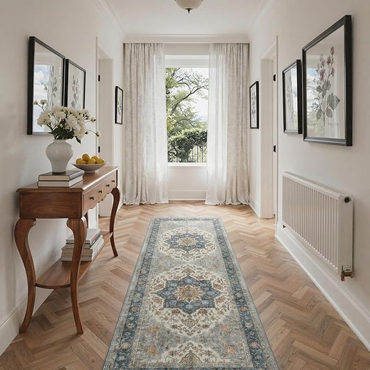 GENIMO Runner Rug 2x5 Non Slip Machine Washable Hallway Runner Rug, Low Pile Lightweight Rugs for Entryway, Hallway, Kitchen and Corridor, Vintage Blue Medallion